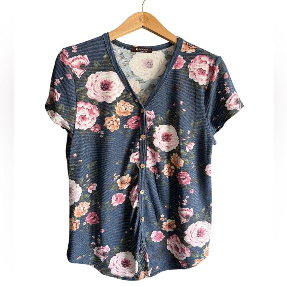Blue and Pink Floral Button Down Shirt
